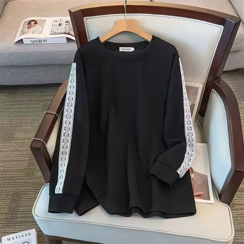 

175Kg Plus Size Women's Bust 170 Autumn Loose Long Sleeved Lace Sweatshirt Black Yellow 4XL 5XL 6XL 7XL 8XL 9XL