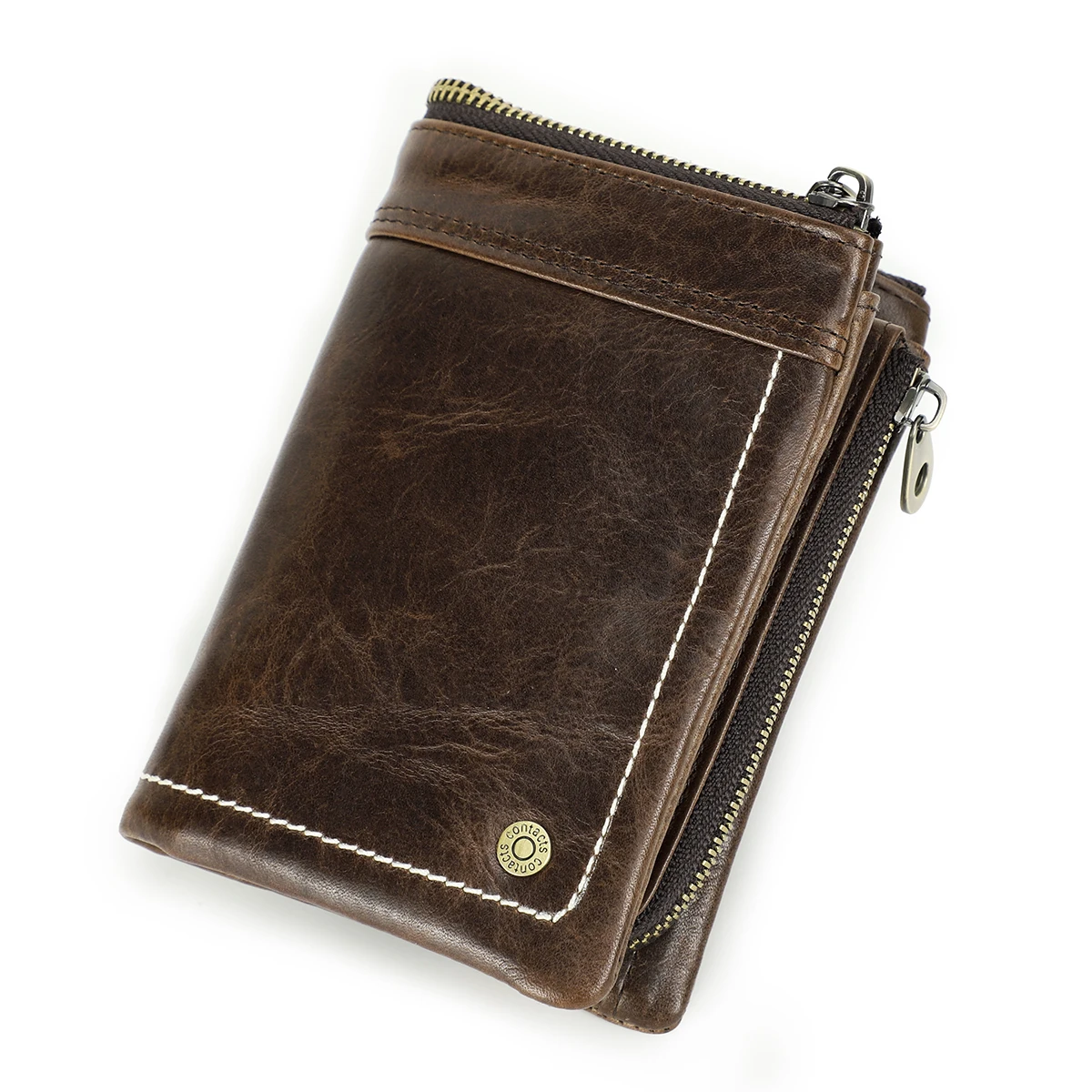 

CONTACT'S Genuine Leather Short Wallet for Men RFID Bifold Card Holder Coin Purse Money Clip AirTag Slot Men's Purse Male Wallet
