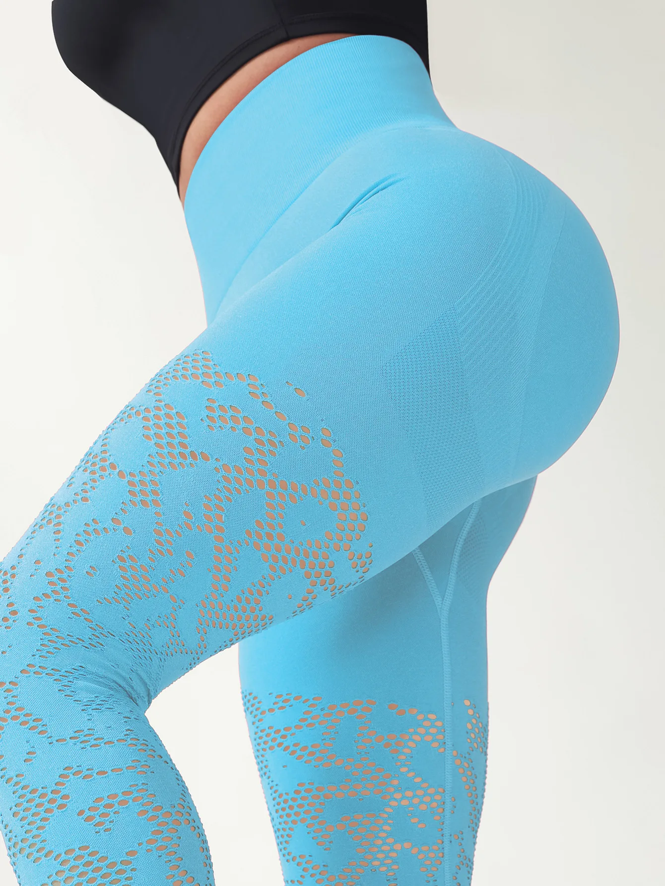 Damen Yoga-Hose mit Lochmuster, Modische Atmungsaktive Schnelltrocknende Workout-Leggings, Dehnbare Schlanke Pilates-Laufhose – Detail 20