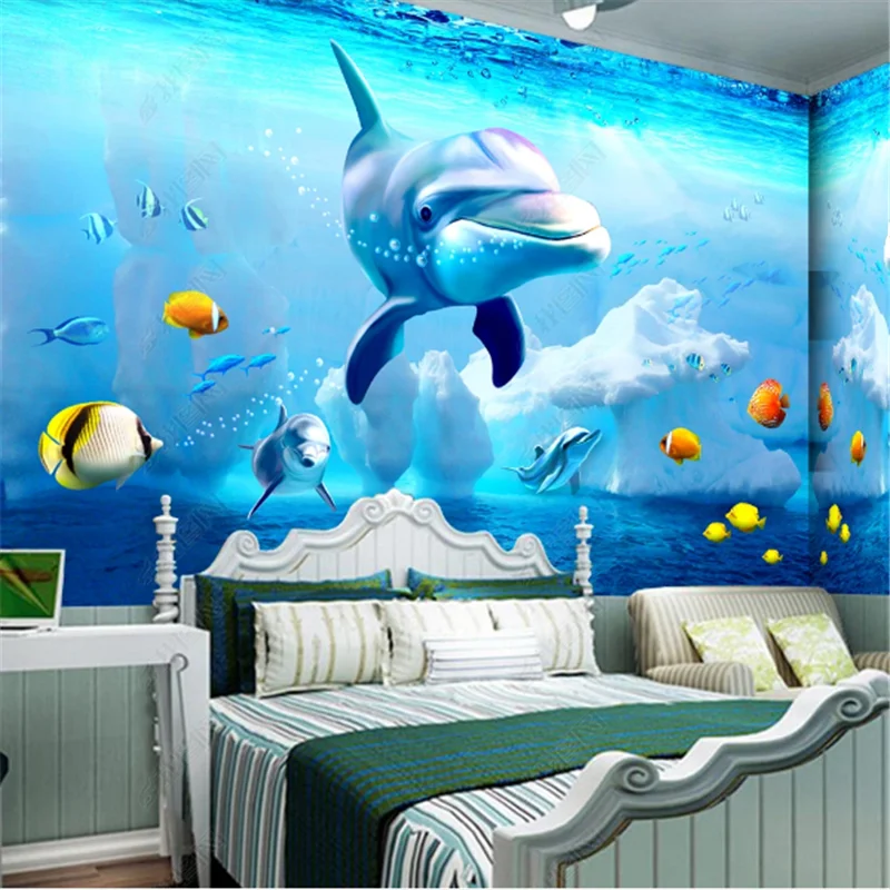 

Underwater World 3D Mural Wallpaper For Living Room Iceberg Dolphin TV Sofa Background Wall Papers Home Decor Bedroom Wallpapers