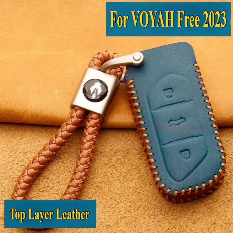 

For VOYAH Free 2023 New Energy Key Case Cover Genuine Leather High-Grade Remote Key Protective Shell Keychains Car Accessories
