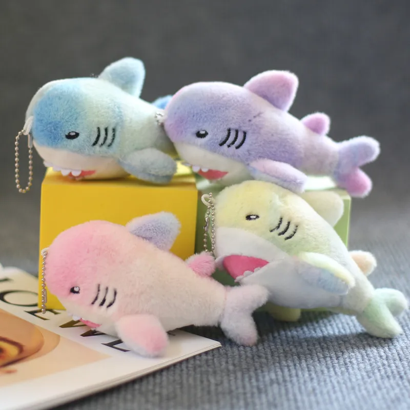 10pc/lot Cute Stuffed Small Shark Keychain 12cm Colorful Tie Dye Ocean Shark Plush Doll Bag Pendant Children Birthday Party Gift