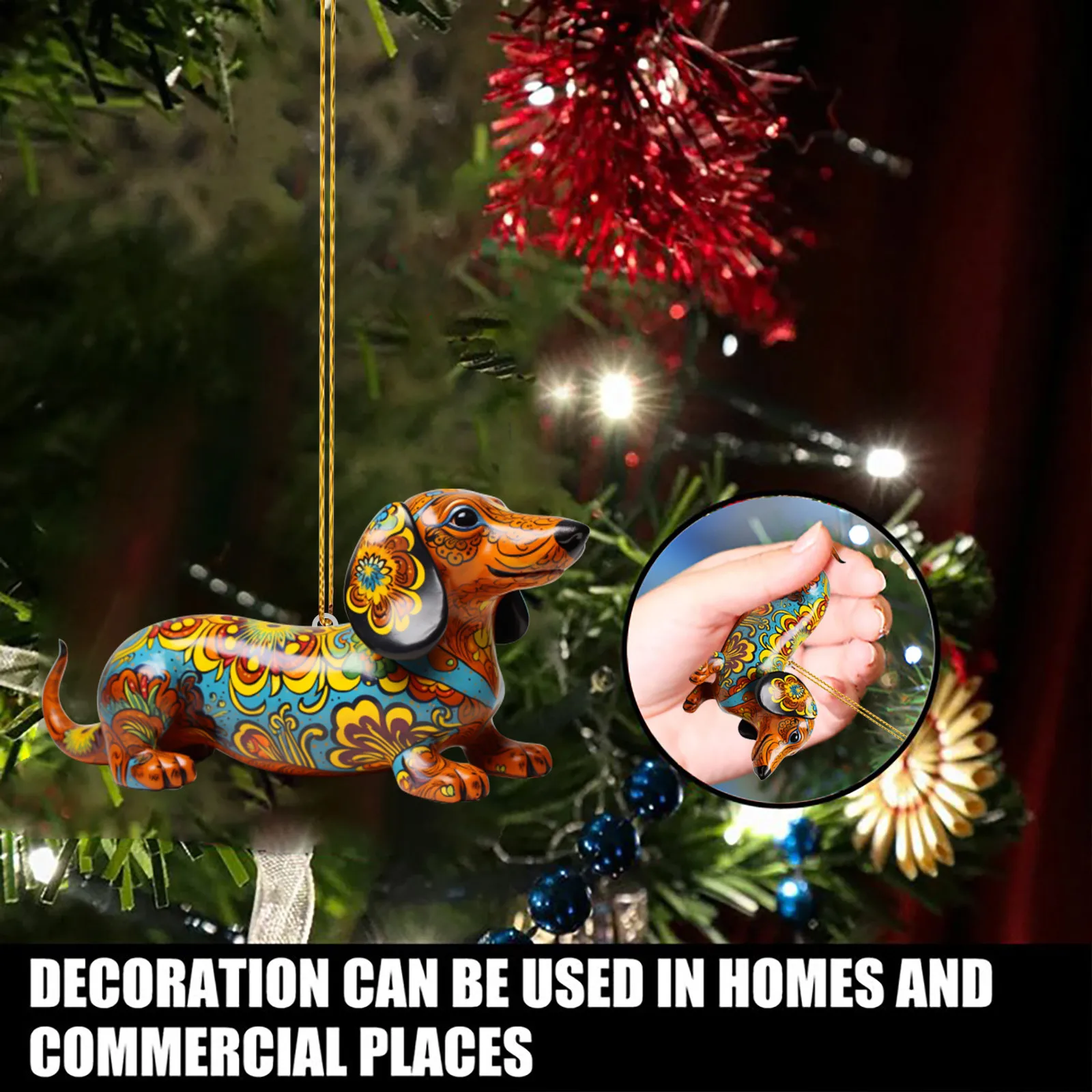 Cute Dog Dachshund Christmas Hanging Ornaments Acrylic Hanging Pendants Dachshund Xmas Personalized Gifts Home Party Decor