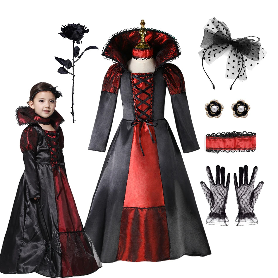 Girls Princess Costume Kid Vampire Ghost Bride Clothes Halloween Elegant Children Cosplay Carnival Disguise Witch Birthday Dress