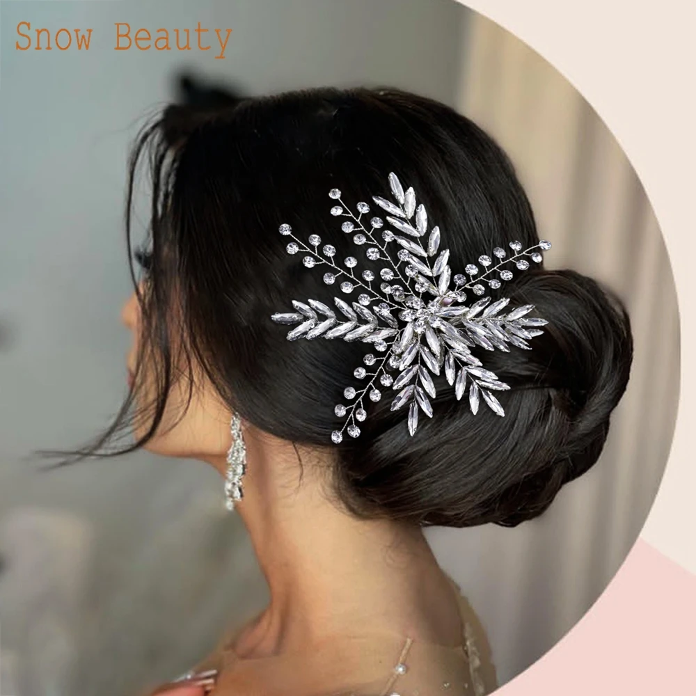 

A464 Silver Barrettes for Women, Rhinestone Hair Clips Bridal Hair Pins Wedding Decorative Hair Accessories Bridesmaid Headwear