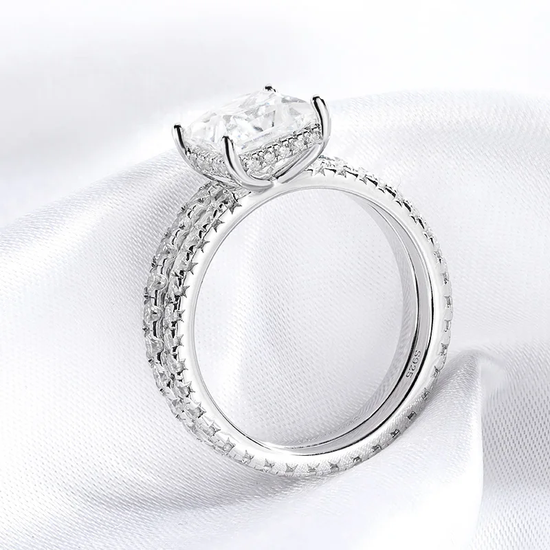 Imagem -05 - Smyoue-princesa Corte Moissanite Anéis para as Mulheres 925 Jóias de Prata Esterlina Diamante Completo Casamento Original Gra 0.93.5 Ctw