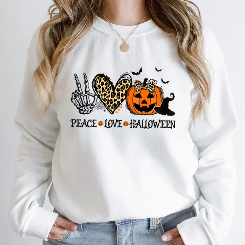 

Peace Love Halloween Print Hoodless Sweatshirts Fashion Halloween Print Women Casual Long-sleeved Loose Autumn Winter Pullovers