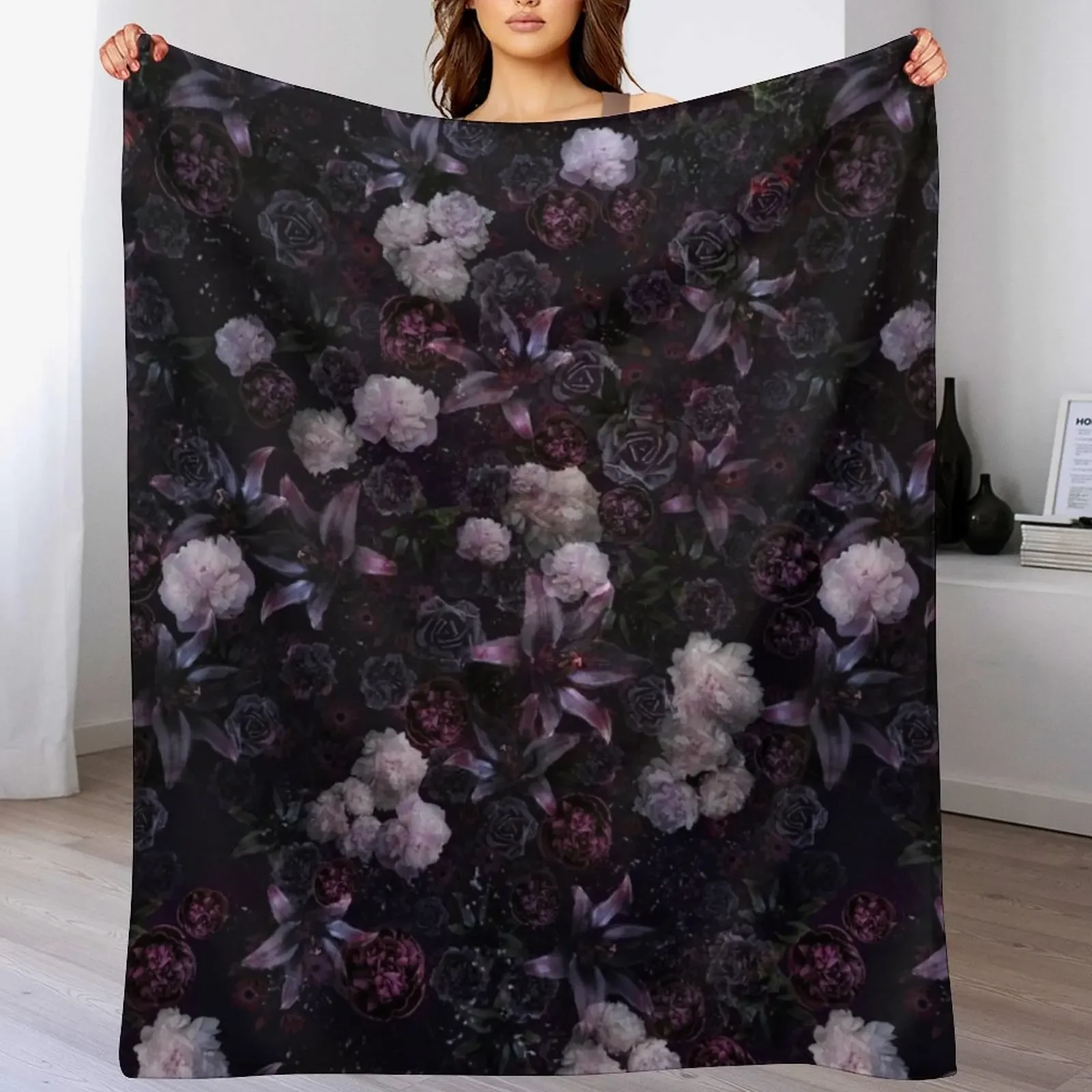 Midsummer Nights Dream #Dark Floral #Midnight #Black #Rose #Night Throw Blanket Stain Resistant Cozy Warm Blanket