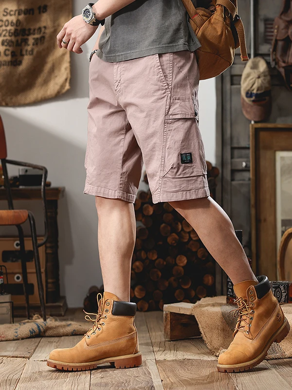 

High-End Men's Workwear ort Pants Summer 2025 Trendy Loose Straight Leg Casual Outdoor Five-Quarter Length Pink Color