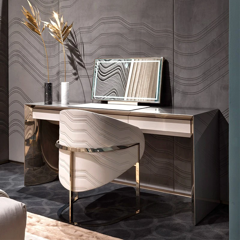 Premium Furniture Modern Luxury Bedroom Solid Wood + Metal Dresser with Mirror Drawer