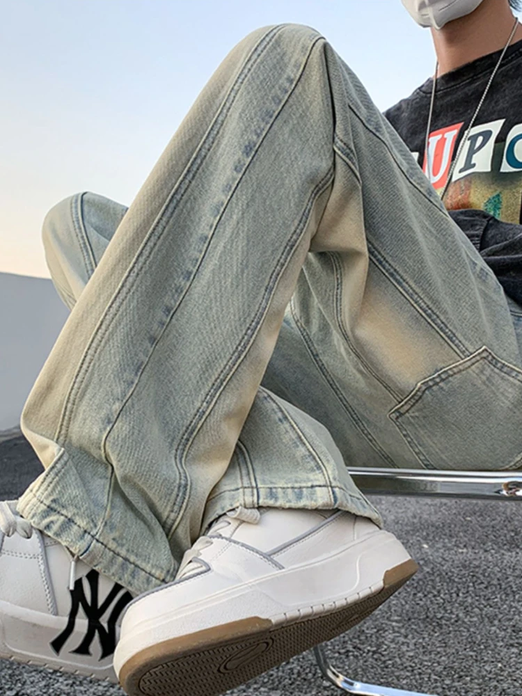 

Джинсы мужские в американском стиле шикарные осенние уличные винтажные потертые джинсовые брюки универсальные хип-хоп Harajuku полная длина популярные