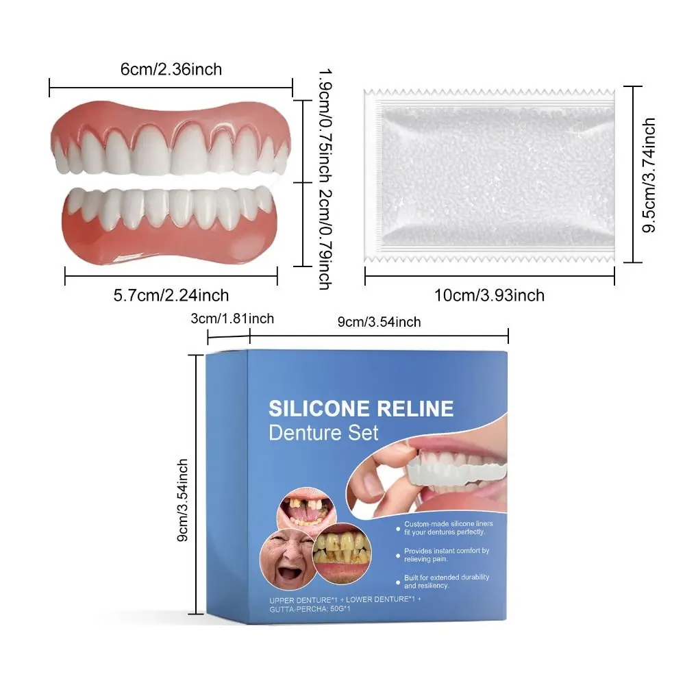 Silikon-Silikon-Reline-Prothesenset, sofortiges, weiches Prothesen-Reline-Set, reparieren Sie Ihr Lächeln, um Zahnersatz zu reinigen und zu straffen