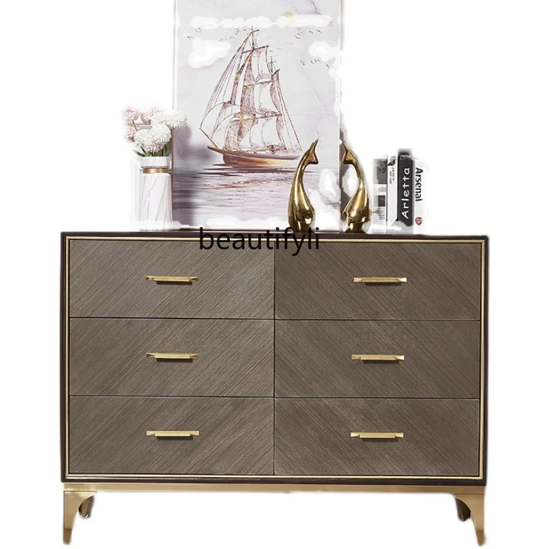 

Light Luxury Modern Minimalist Living Room Storage Organizer Hallway Chest of Drawers Bedroom Drawer-Style Side Cabinet against