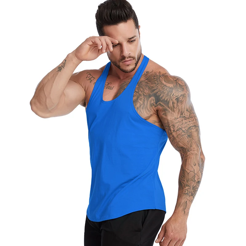 2022 Summer Men Cotton Workout Gym Sleeveless Shirt Sports Stringer Tank Tops Running Singlets Fitness Vest Undershirt Custom