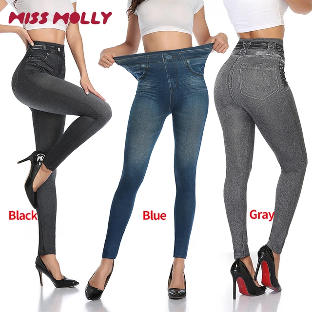 Legginsy damskie z wysokim stanem, imitacja denimu, seksowne, obcisłe spodnie typu rurki, modelujące sylwetkę, bezszwowe, bez kieszeni.