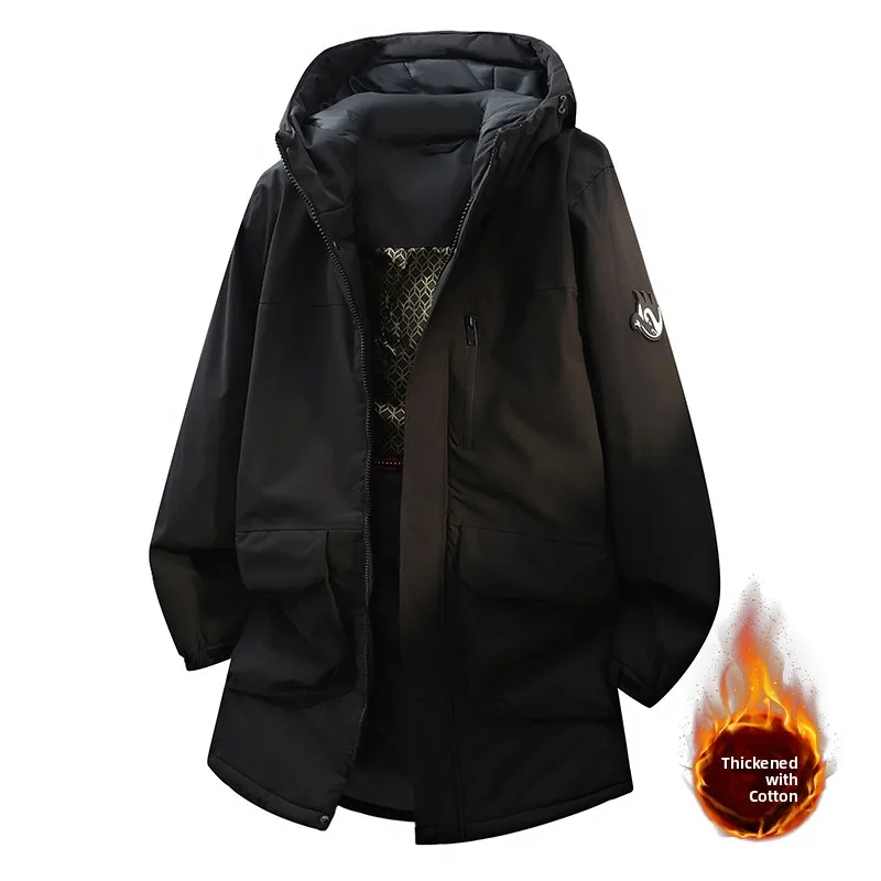 

Теплая хлопковая куртка мужская свободного кроя, зимнее пальто с капюшоном на молнии, молодежная модная утепленная повседневная одежда из полиэфирного волокна