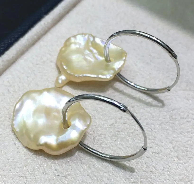 

Huge Freshwater pearl petal earrings with 925 silver rings Party Gift Christmas VALENTINE'S DAY Women Diy Classic SOLID