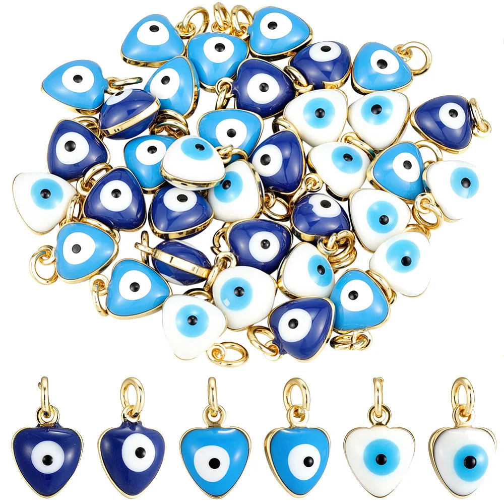 36pcs Enamel Charms 18K Gold Plated Small Heart with Blue Lucky Eye Charms Turkish Greek Amulet for Good Luck Protection