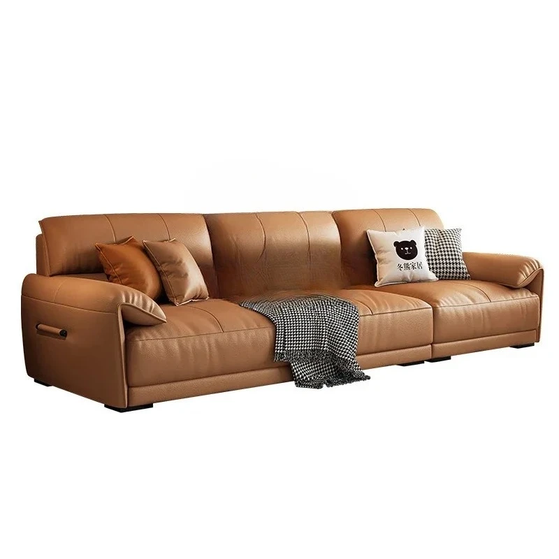 

Leather Sofa Minimalist Living Room Light Luxury and Simplicity Retro Brown Sofa
