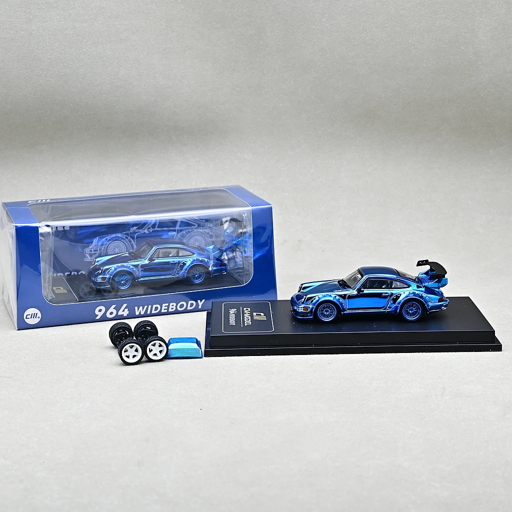 CMModel 1/64 RWB 964 Diecast Auto Model Metallic ChormeBlue