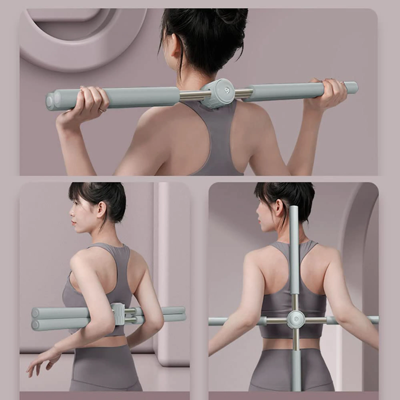 Flexibility Stretching Sticks Self-Locking Body Bar Posture Corre Strong Reliable Retractable Foam Steel Pipe Posture Yoga Stick