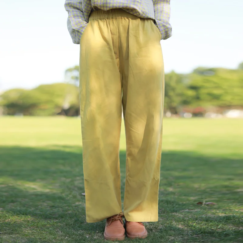 

Cotton Linen Wide Leg Pants Women's Casual Straight Cut Trousers Spring Autumn New Sle Elastic Waist Simple Matching Slimmi...