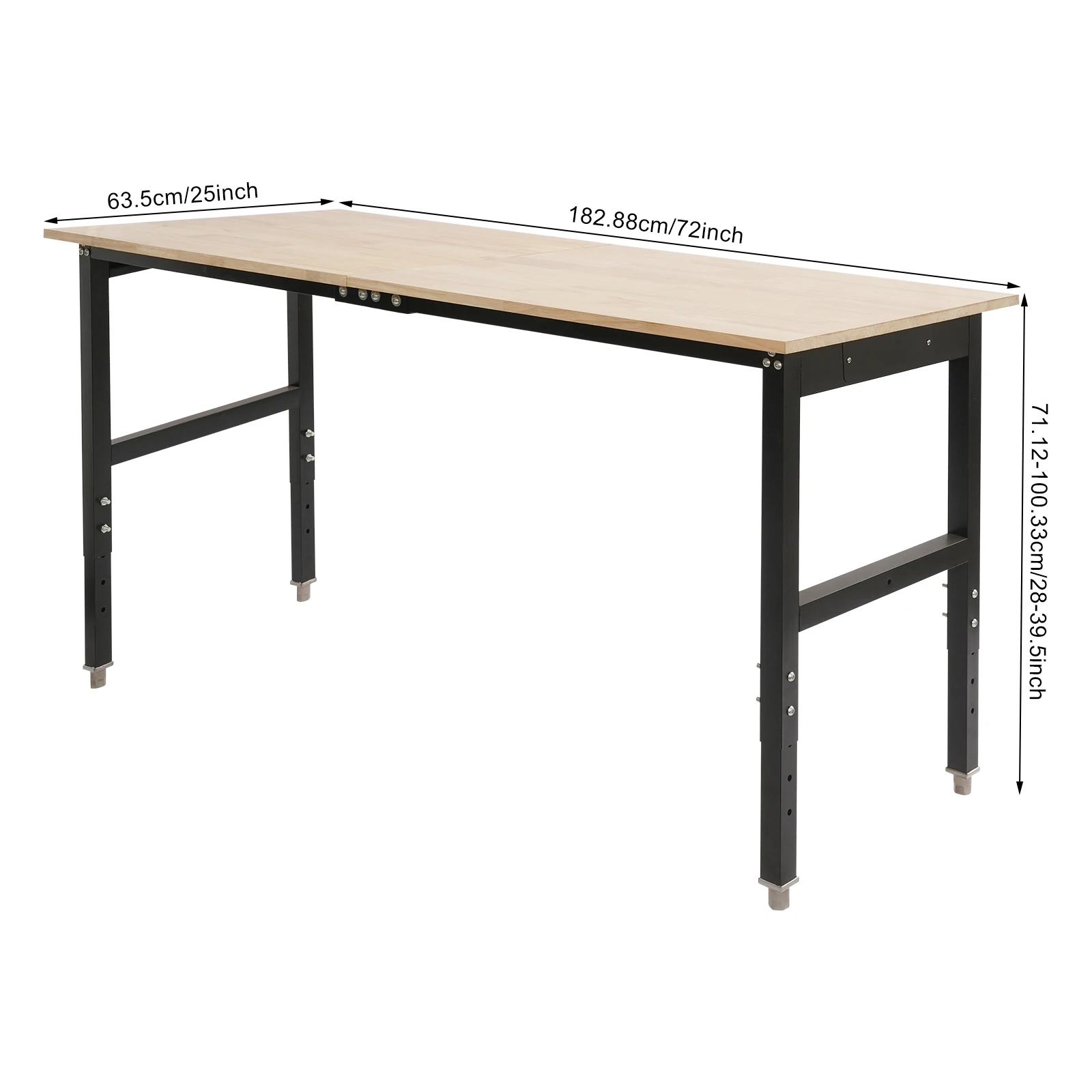 Adjustable Workbench with Power Outlets, Heavy-Duty Work Table 3000 Lbs Capacity, Workbench Woodworking Tool 72x25 Inch Desktop