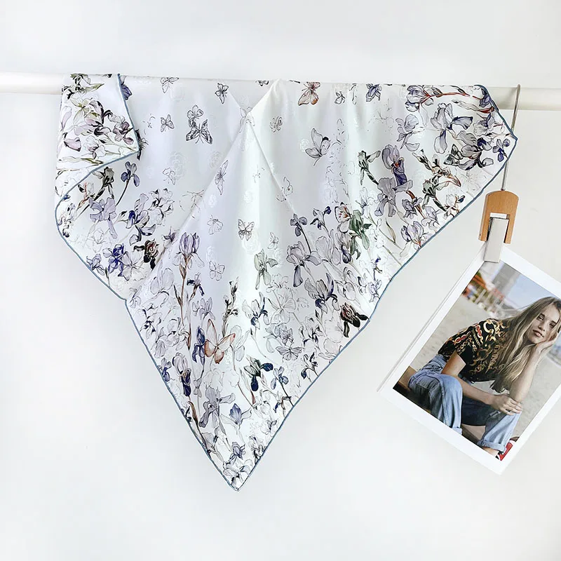 

Шелковый платок-бандана среднего размера 26x26 дюймов, 100% шелк, двусторонняя печать, модный элегантный женский шарф-платок