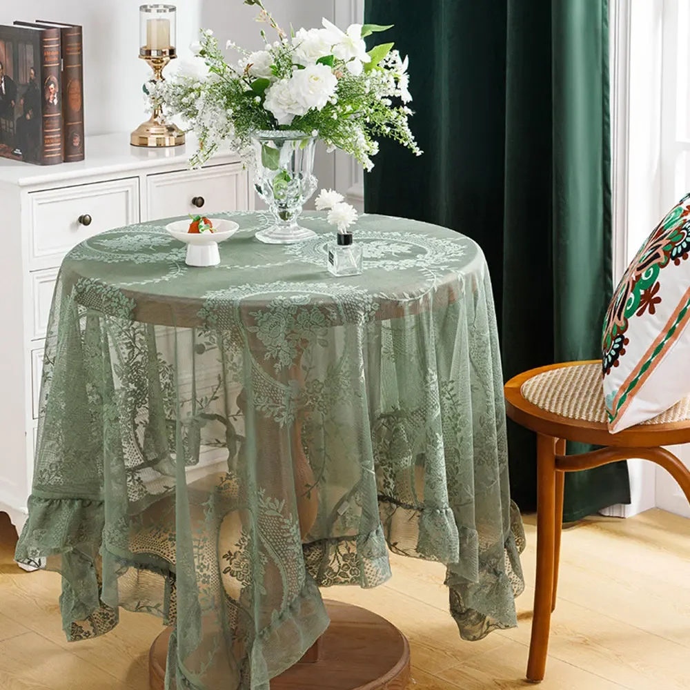 

Vintage White Green Romantic Lace Lace Tablecloth Wedding Party Festival Home Table Decoration Dust Cover