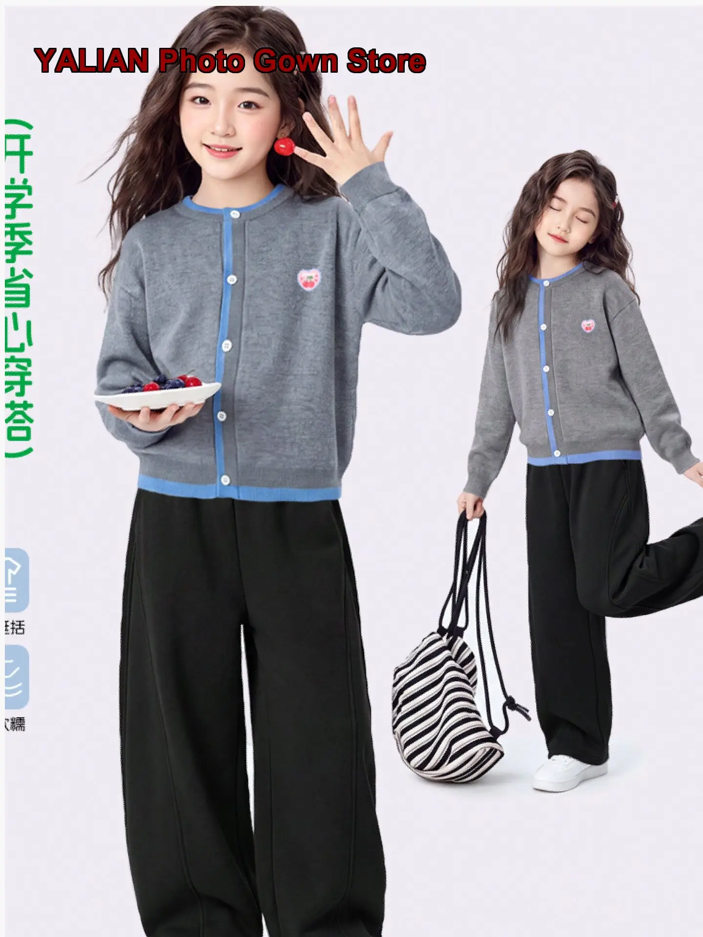 Tangshi Girls Two-Piece Look Coat Kids Autumn Winter Fake Two-Piece Loose Casual Pants Older Kids
