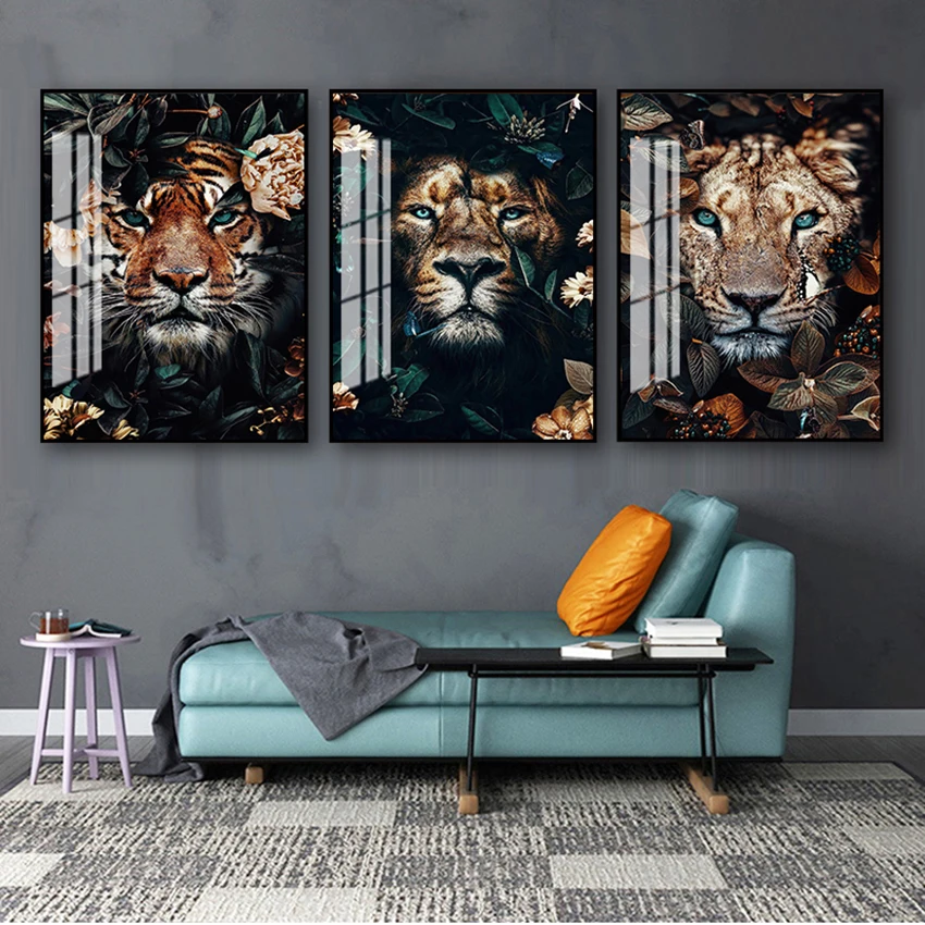 Painting Wall Art Nordic Print Poster Decorative Picture Living Room Decor Flower Animal Lion Tiger Deer Leopard Abstract Canvas