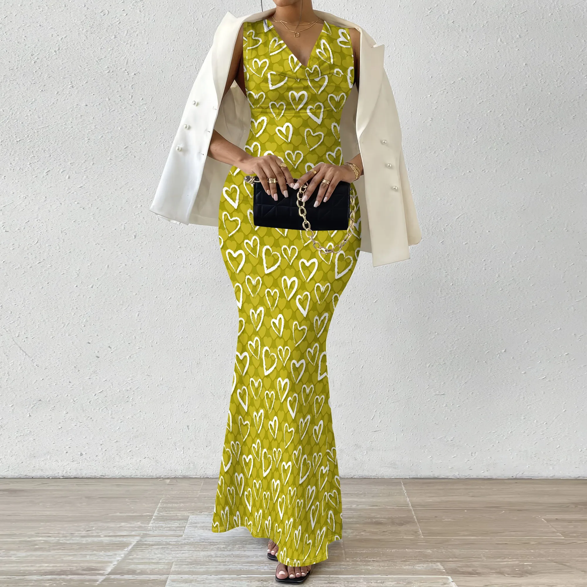 فستان حورية البحر للنساء مزود برقبة واسعة فستان ذيل السمكة XS-2XL نمط الحب لحفلات التخرج لم شمل الخريجين