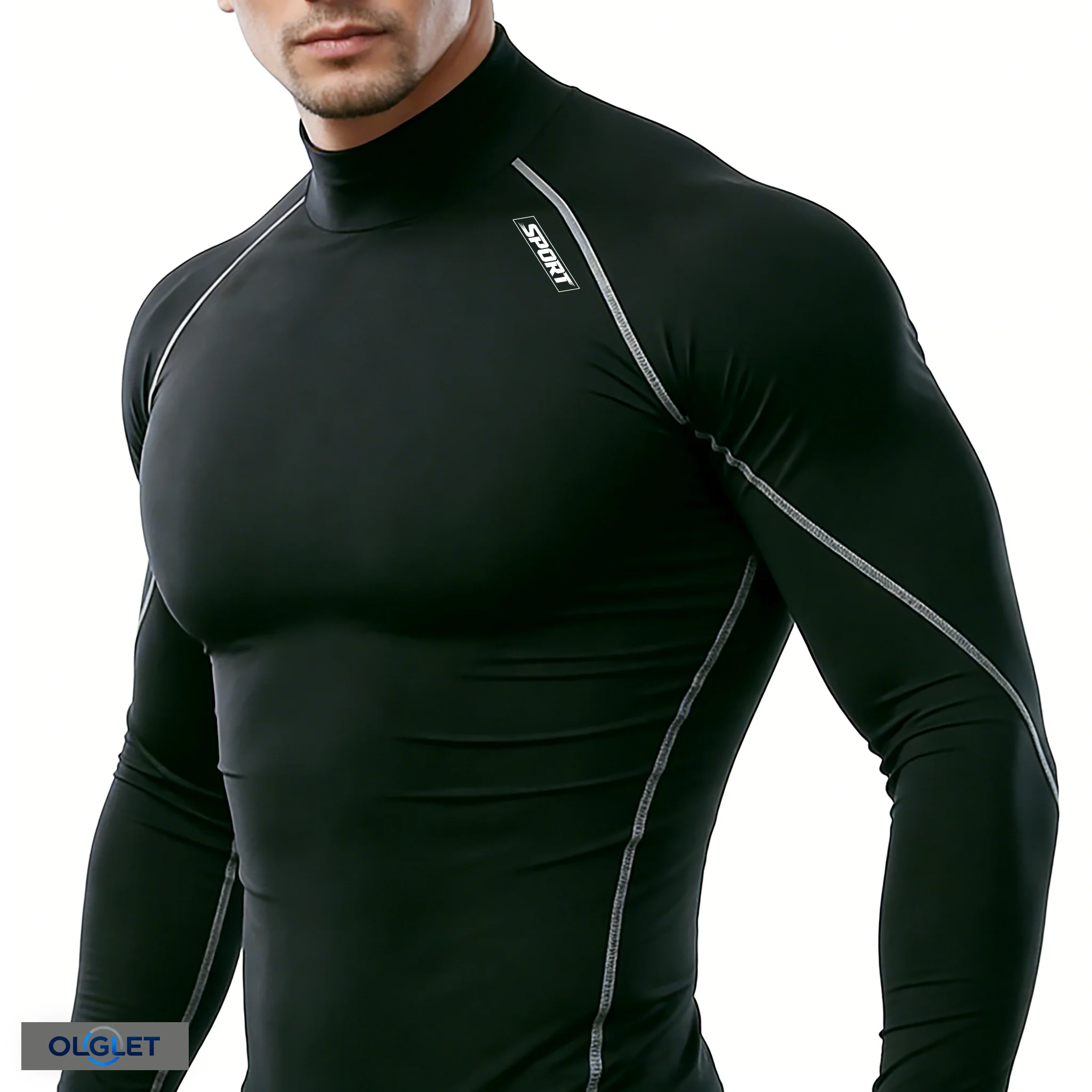 Herren Langarm-Kompressionsshirt mit Hohem Kragen Schnelltrocknendes Sport-T-Shirt Fitness-Gym-Athletic-Oberteil