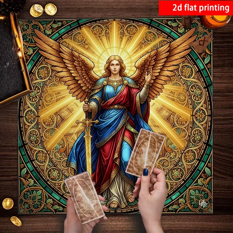 Tarot Cloth Astrology Sun Tarot Cloth Three Card Spread 2D flat printing, 1pc color imitation glass painting angel ornate view 5