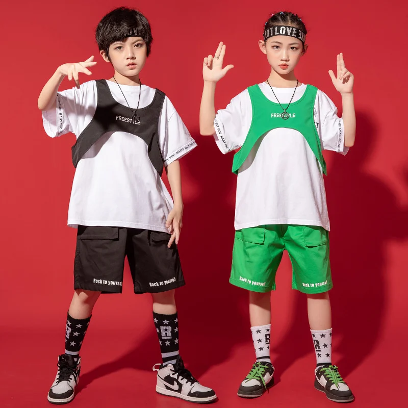 Children's Street Dance Performance Clothes for June 1, Boys Hip Hop Functional Wind Vest Suit, Drums, Girls Jazz Dance Clothes