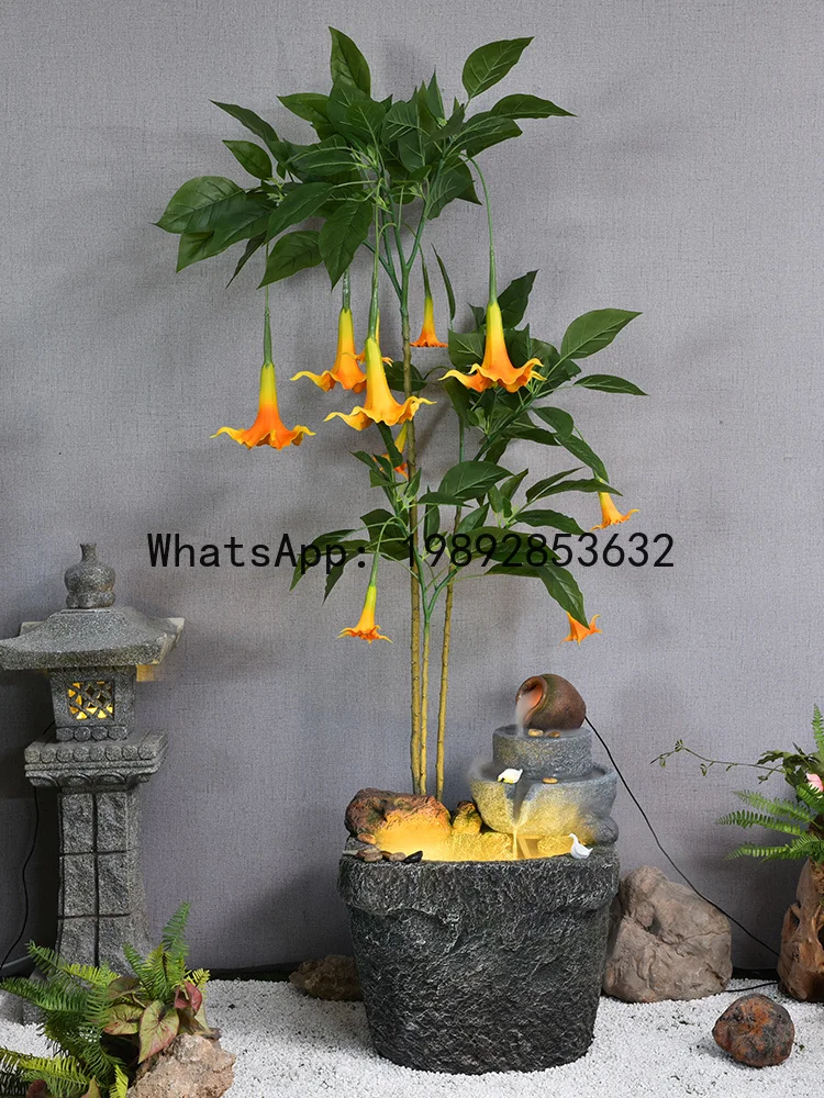 

XX Chinese Style Water Flowing Ornaments Living Room Decoration Floor Ornaments Idyllic Landscape Simulation Green Plants