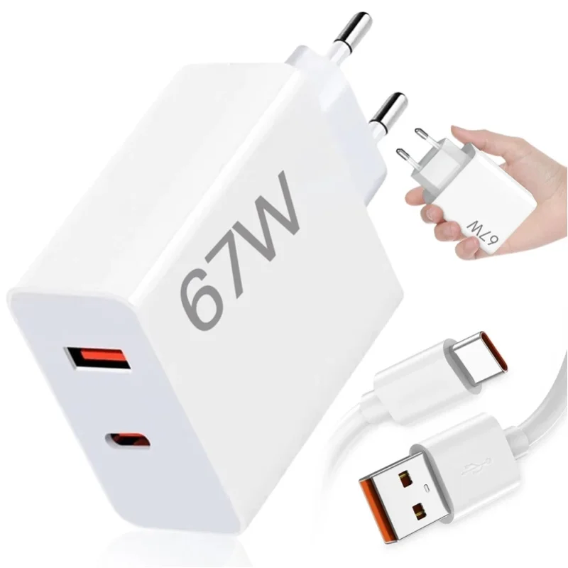 Ładowarka z kablem ładującym typu C 67W QC+45W PD do Xiaomi 14T 13T 13 Pro 12T Pro 14 Ultra Redmi Note 13 12 Pro 11 11s POCO M6 Pro — 2
