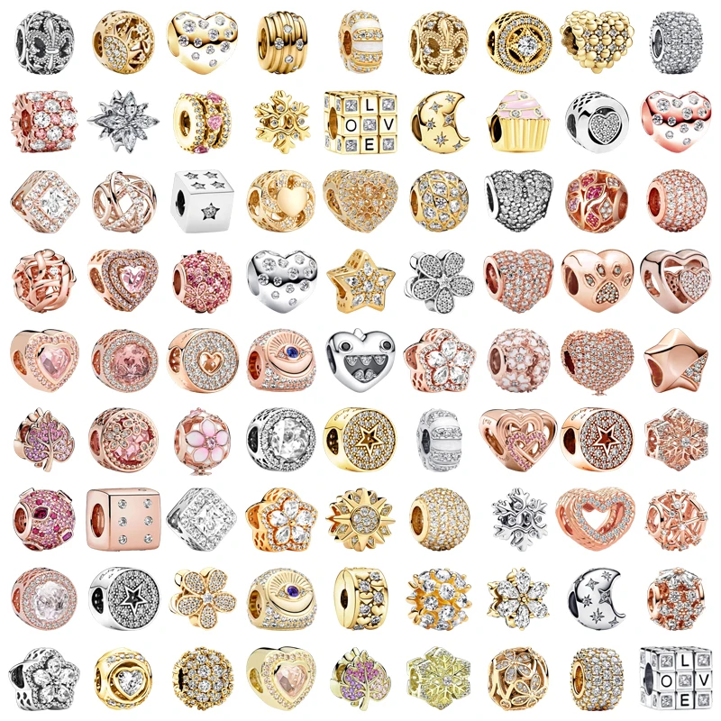 

Hot Sale Sparkling Charms Snowflake Stones & Enamel Clip Heart & Flower Dice Beads Fit Original Bracelets DIY Women Jewelry Gift