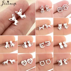 Cartoon Chihuahua Dog Earrings for Women Girls Jewelry Small Stainless Steel Cat Paw Stud Earrings Love My Pet Jewelry Gifts