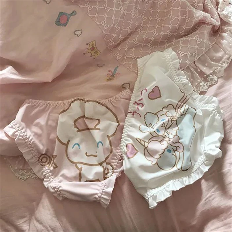 Japanese Briefs Milk Silk Panty Ladies Kawaii Cartoon Puppy Bunny Underwear Anime Printing Young Girl Student Underpants