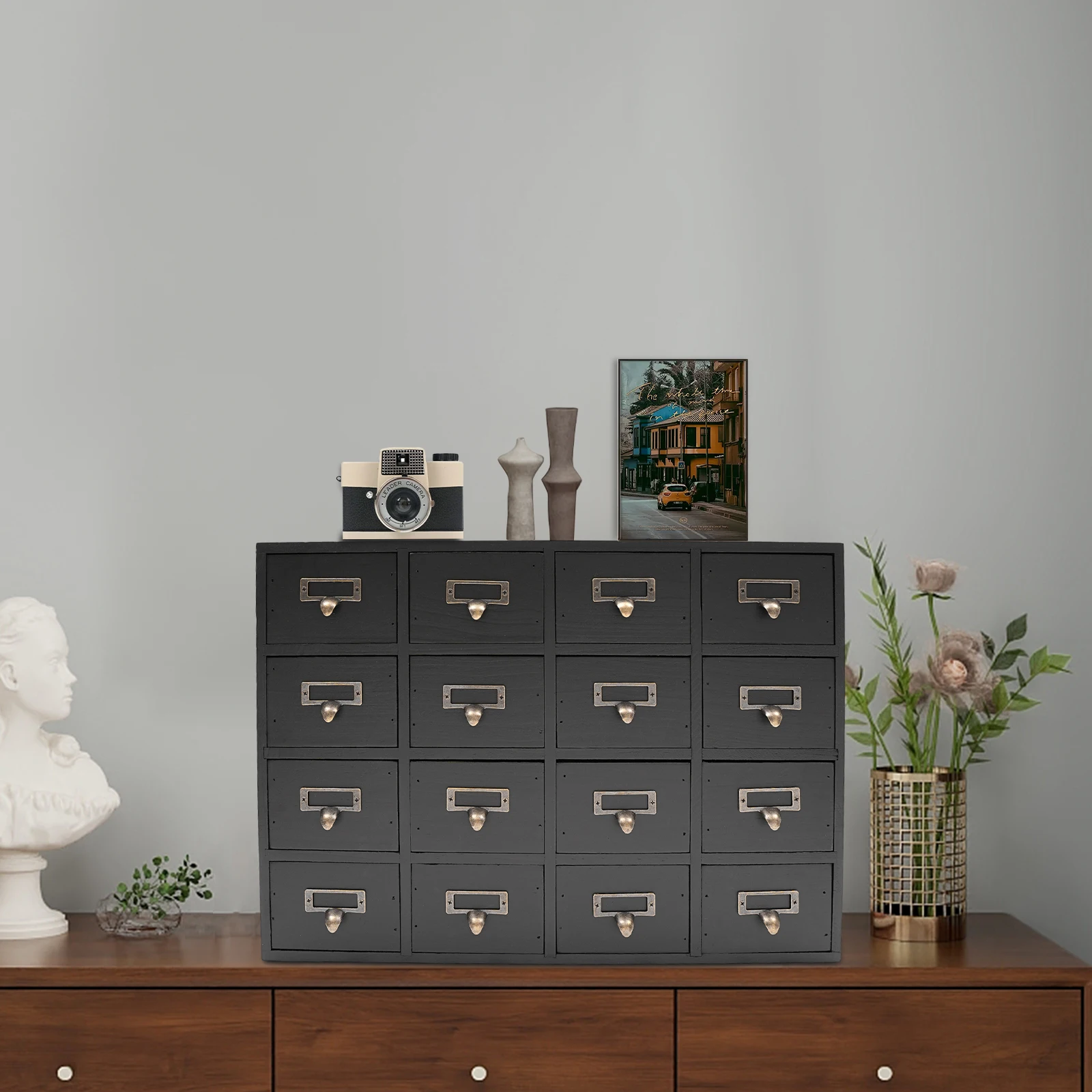 16 Drawers Apothecary Cabinet, Apothecary Chests and Cabinets, Herb Storage Box, Wooden Desk Drawer Organizer