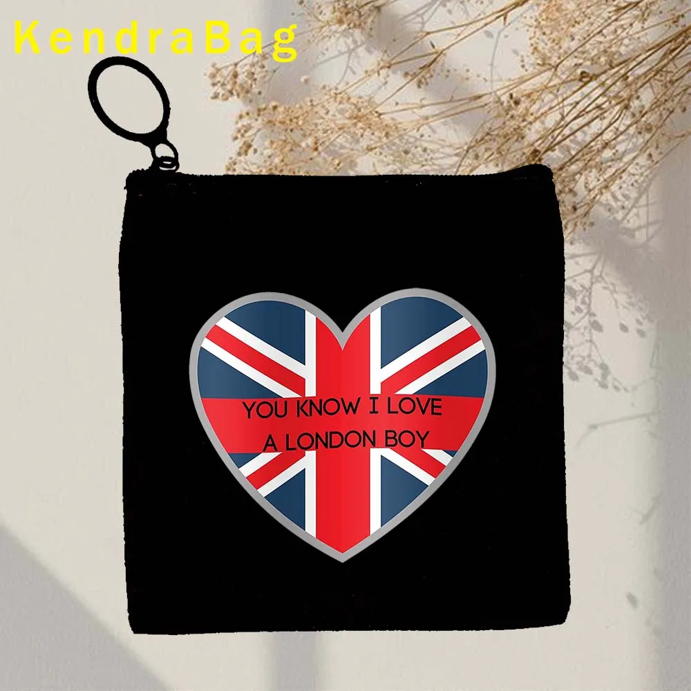 British London Bus Big Ben Bridge England Flag Map Phone Booth Key Case Coin Purse Canvas Bags Pouch Cotton Wallet Zipper Gifts