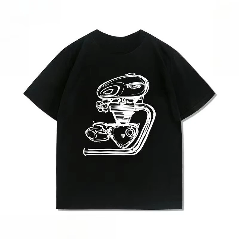 2026 Vintage Motorcycle Engine Sketch Graphic T‑Shirt Kids Adults Biker‑Style Streetwear Loose‑Fit Short‑Sleeve Tops