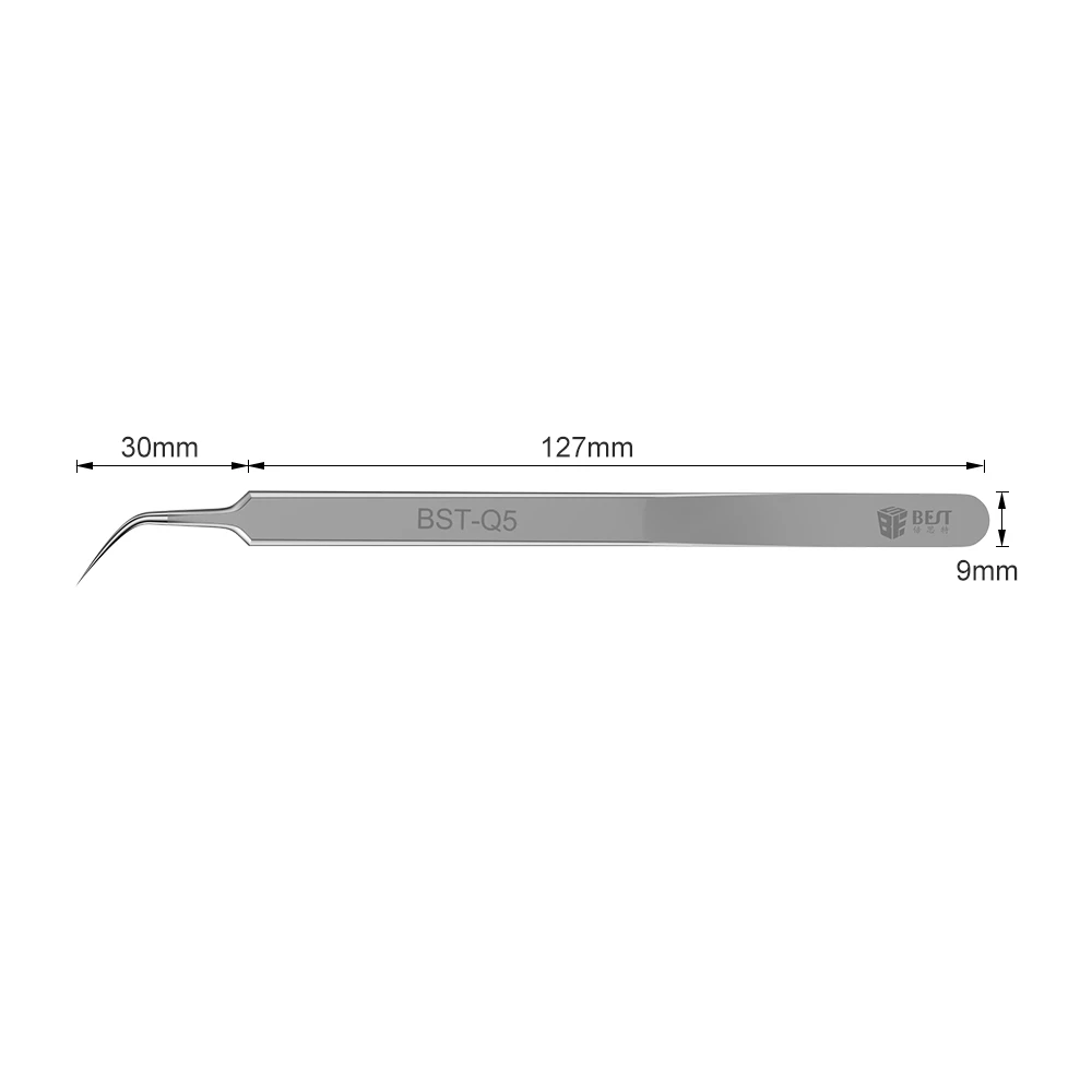 BST-Q5 Ultra Precision Tweezers Stainless Steel Curved Tweezers Pliers with Fine Tip