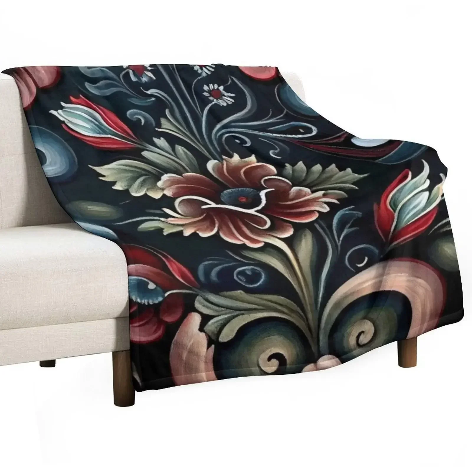 Norwegian Rosemaling-Oil On Canvas #10 Throw Blanket For Decorative Sofa Bed linens Beautifuls sofa bed Blankets