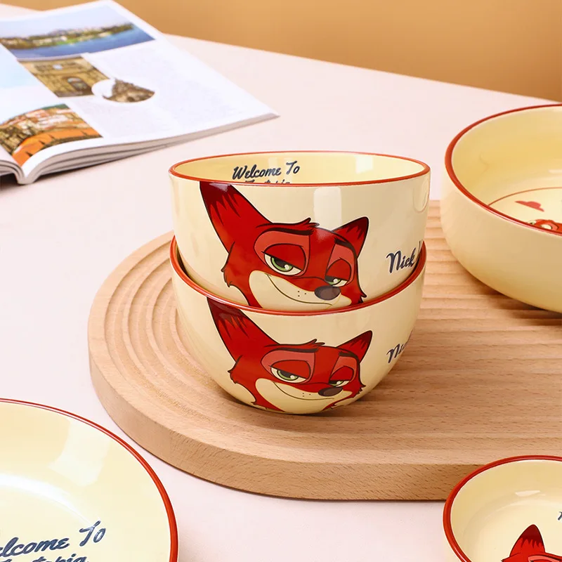 Disney Anime Cartoon Zootopia Nick Wilde zestaw ceramiczne zastawy stołowe zastawa stołowa lisa ceramiczna talerz uroczy miski na ryż