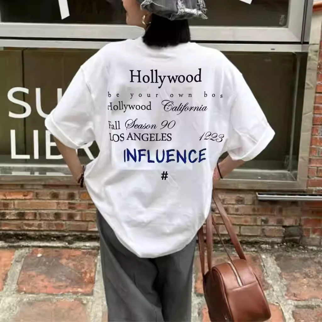 

High-end French Women's T-shirt Pure Cotton Loose Letter Printing Fashion Trend Harajuku New Hot Sale Unisex 란제리 Pijama De Saten