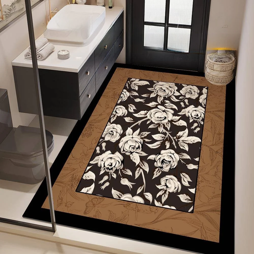 

Water Absorbent Bathroom Mat Large Size Full Coverage High End Feel Multi Material Non Slip Wash Basin Floor Rug Vintage Style