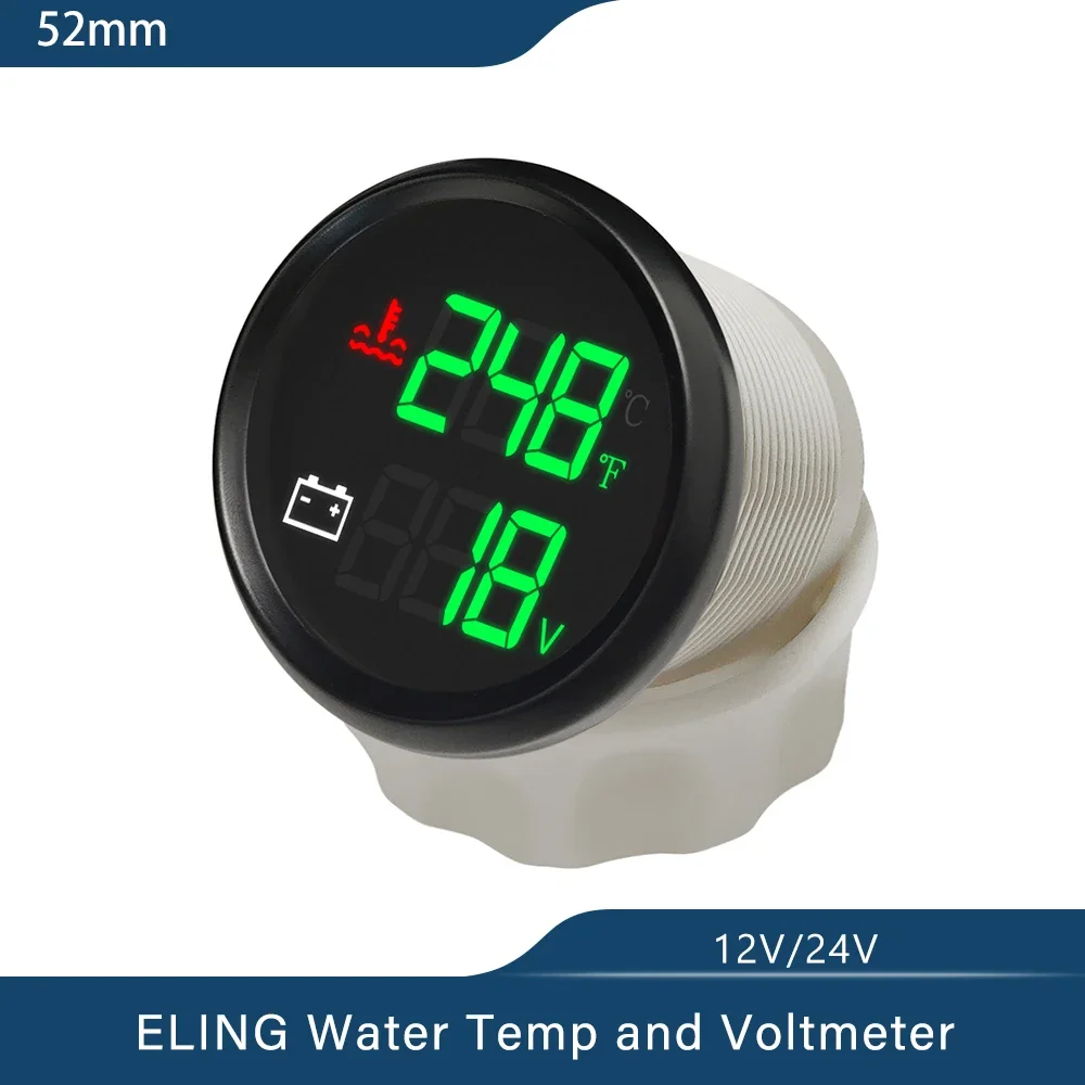 ELING New 52mm 2 in 1 Digital Fuel Level Water Level Water Temp. Holding Tank Level Gauge Voltmeter 9-32V for Car Boat Universal view 3