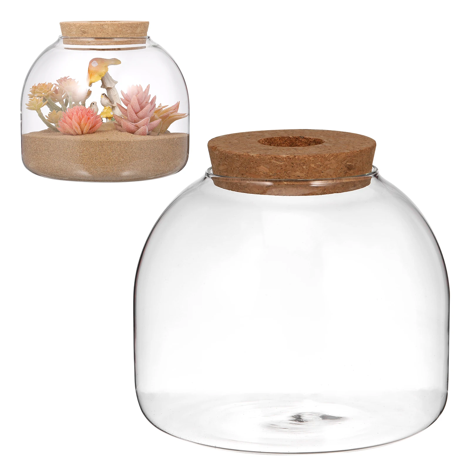 

Transparent Plant Terrarium Glass Jar with Wooden Lid Small Fish Tank Bowl Style Container for Bromeliads Ferns Moss DIY Mini